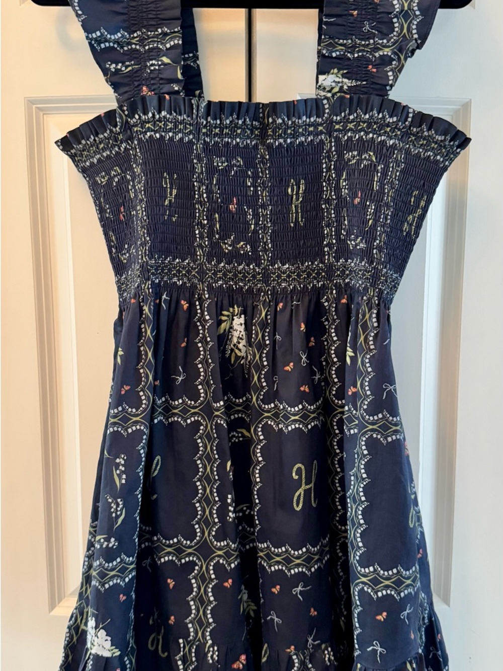 Hill House Home Elizabeth Nap Dress Navy Floral Patchwork - Size L EUC